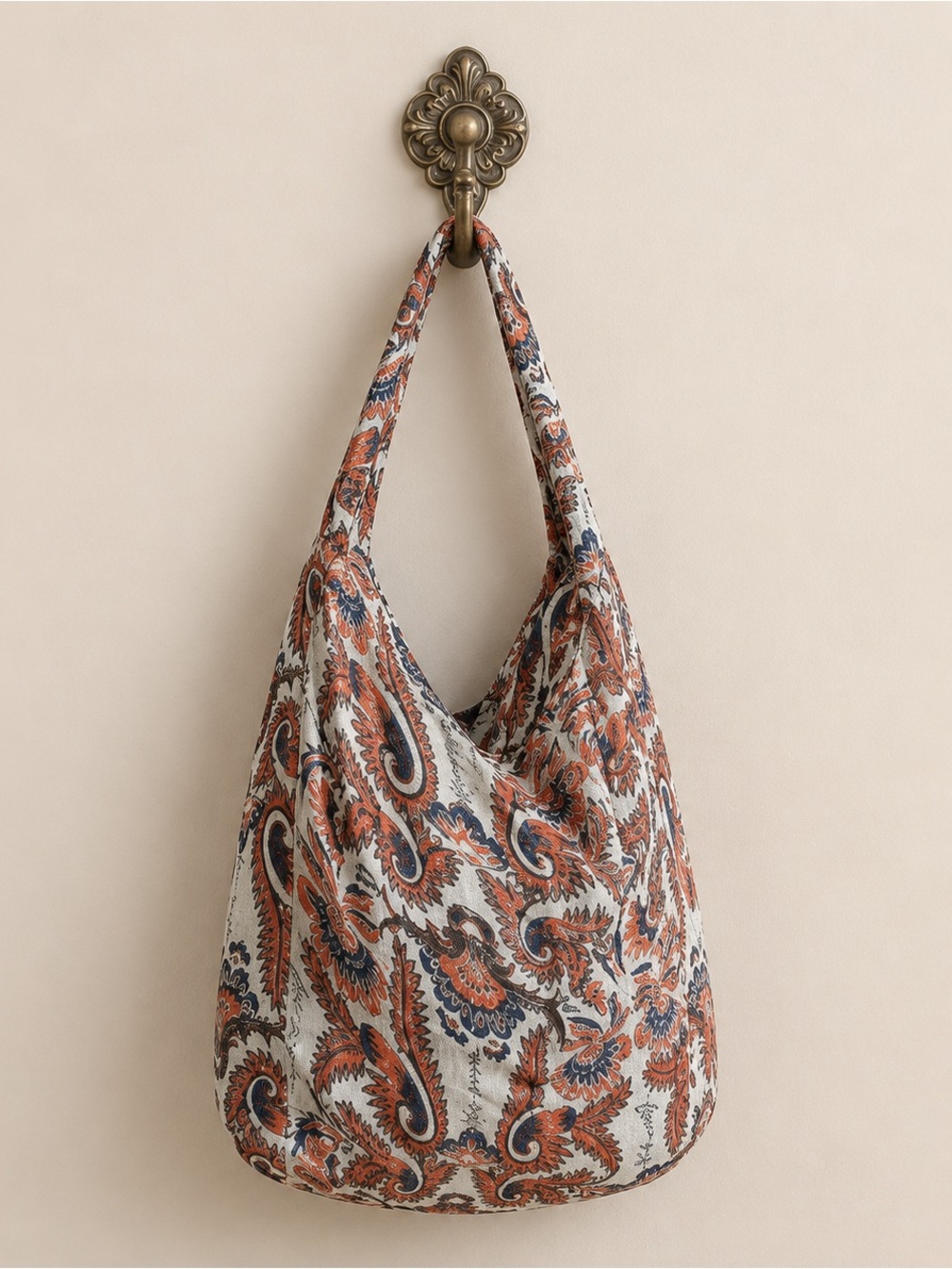 Free People Paisley Patterned Blue Orange Shoulder Hobo Slouch Bag